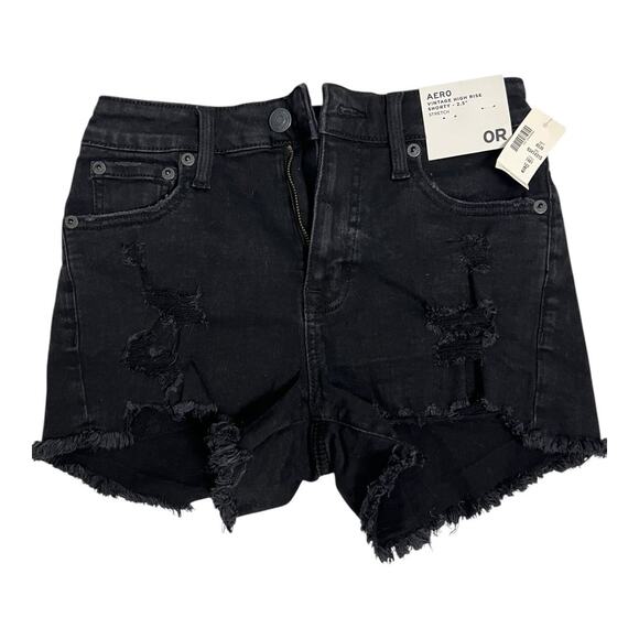Aeropostale Vintage high Rise Shortie 2.5" 0 0R New NWT distressed black - Picture 1 of 3